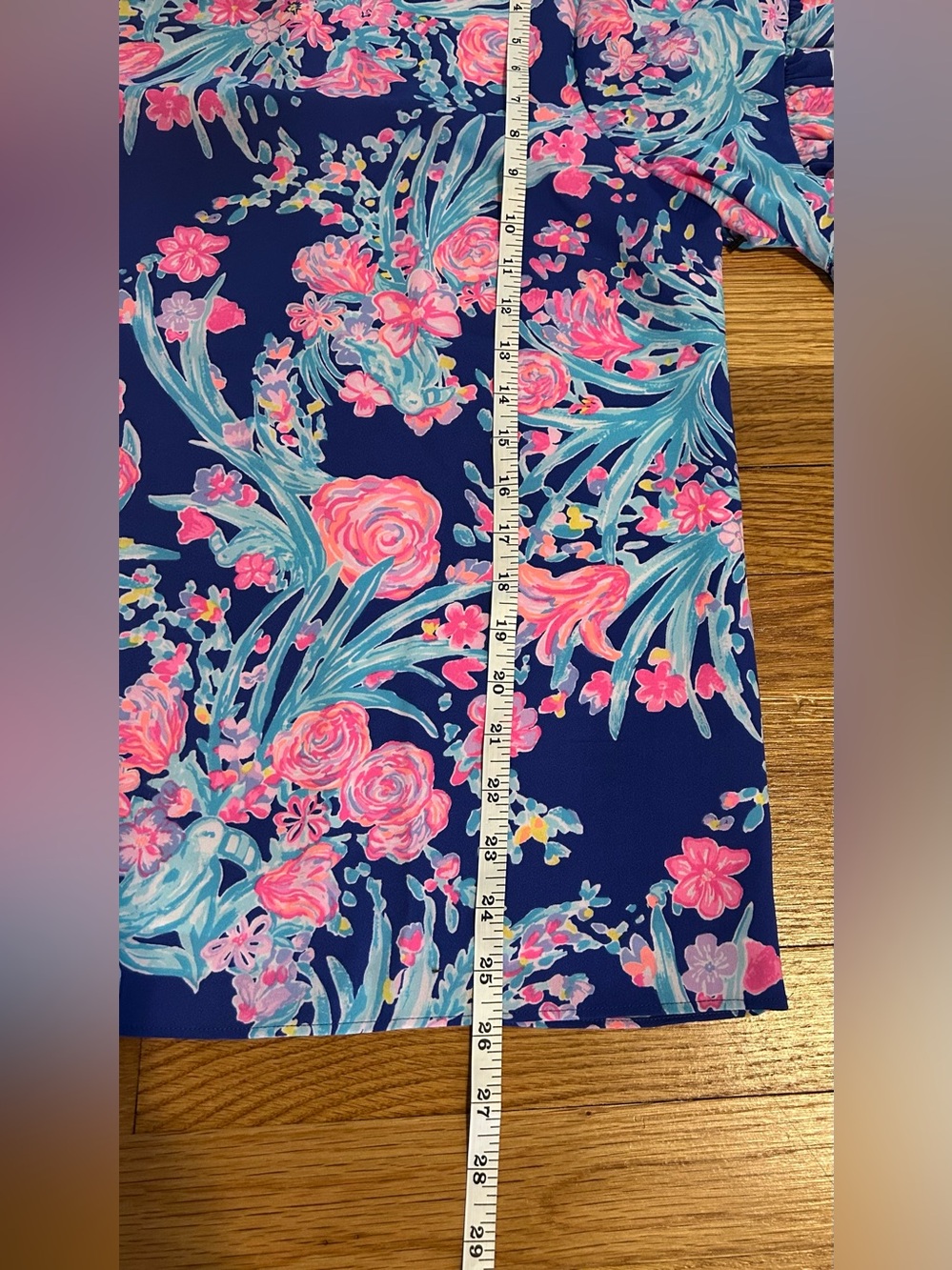Lilly Pulitzer Blouse Ruffle Sleeve Darlah Top Sz XL Blue and Pink Floral Print - Picture 5 of 9